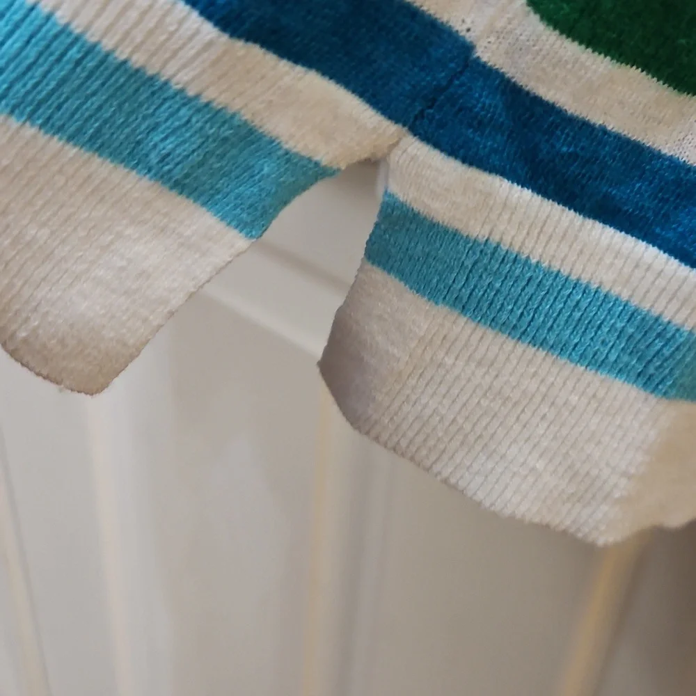 Talbots White Striped Vneck Pullover Sweater Petite Sz Lg